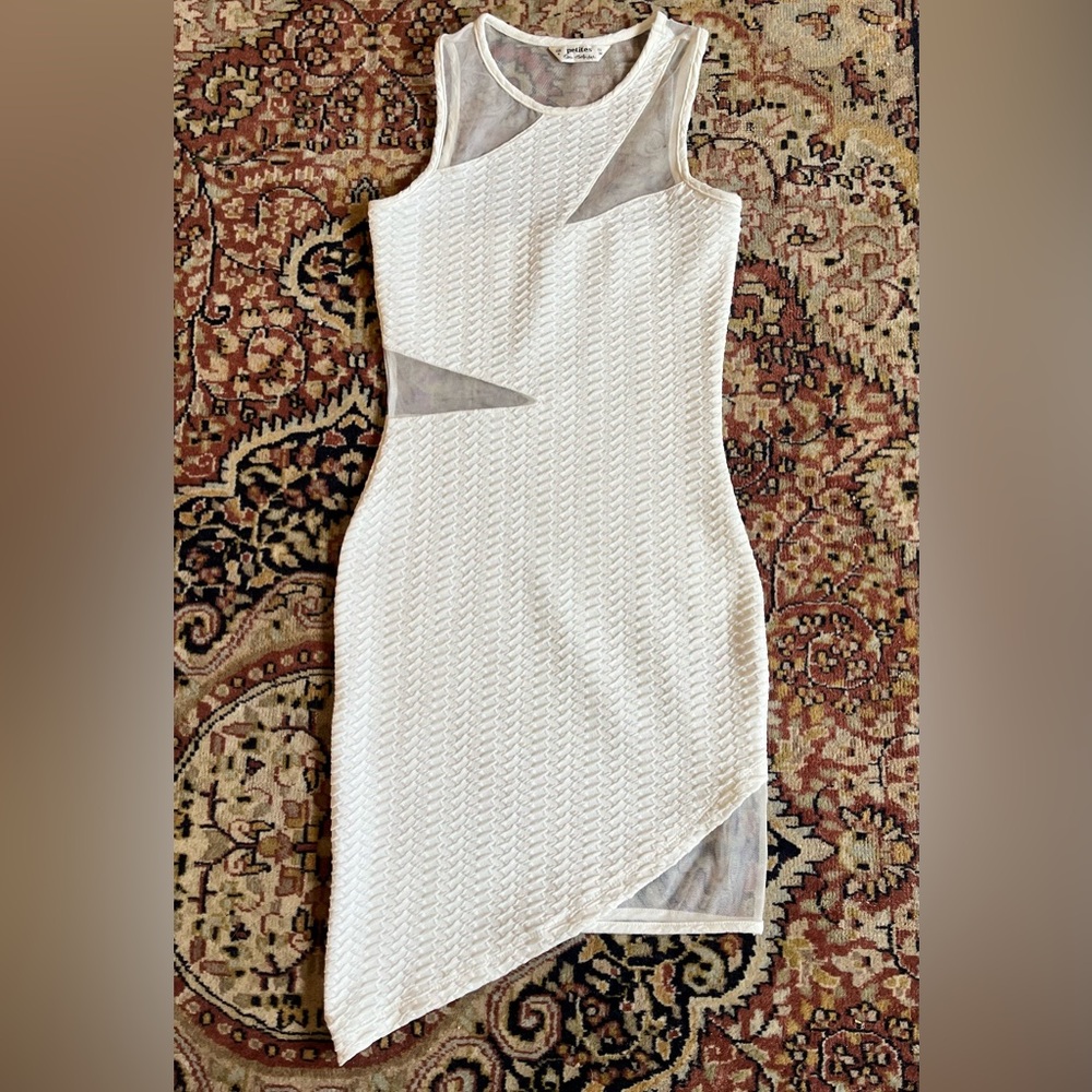 Miss Selfridge Stretch White Sleeveless Dress with Mesh Cut Outs